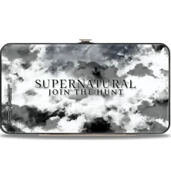 Hinged Wallet - Supernatural 4-Character Collage + Logo Clouds Grays Sepia