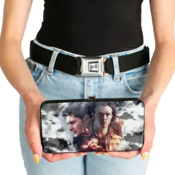 Hinged Wallet - Supernatural 4-Character Collage + Logo Clouds Grays Sepia