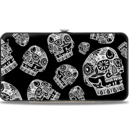Hinged Wallet - The Dust of Living II Sugar Skulls Black White