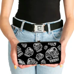 Hinged Wallet - The Dust of Living II Sugar Skulls Black White