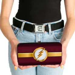 Hinged Wallet - The Flash Logo10 Stripe Burgundy Golds White