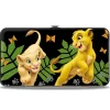 Hinged Wallet - The Lion King Young Simba & Nala Playing Pose + HAKUNA MATATA Leaves Butterflies Paws Black White Multi Color