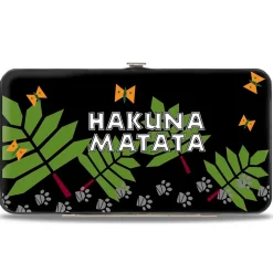 Hinged Wallet - The Lion King Young Simba & Nala Playing Pose + HAKUNA MATATA Leaves Butterflies Paws Black White Multi Color