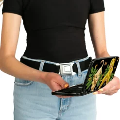 Hinged Wallet - The Lion King Young Simba & Nala Playing Pose + HAKUNA MATATA Leaves Butterflies Paws Black White Multi Color