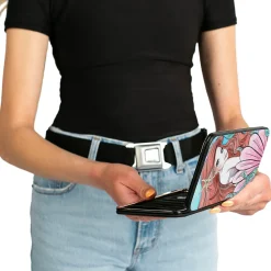 Hinged Wallet - The Little Mermaid Ariel Over Shoulder Sketch Pose + Tail Shells Kelp Blues Pinks