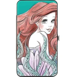 Hinged Wallet - The Little Mermaid Ariel Over Shoulder2 + Flounder Sketch Poses Kelp Blues