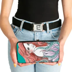 Hinged Wallet - The Little Mermaid Ariel Over Shoulder2 + Flounder Sketch Poses Kelp Blues