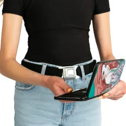 Hinged Wallet - The Little Mermaid Ariel Over Shoulder2 + Flounder Sketch Poses Kelp Blues