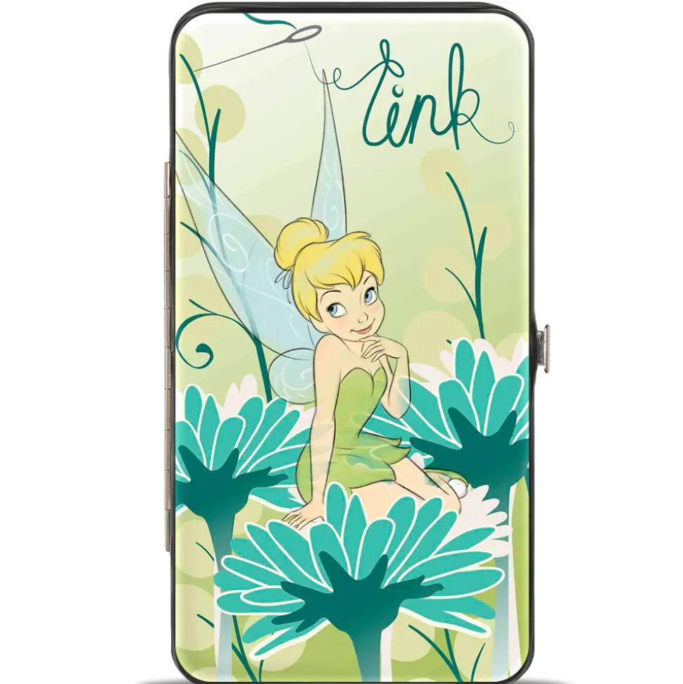 Hinged Wallet - TINK Sitting on Flower Pose Greens Aqua Blues