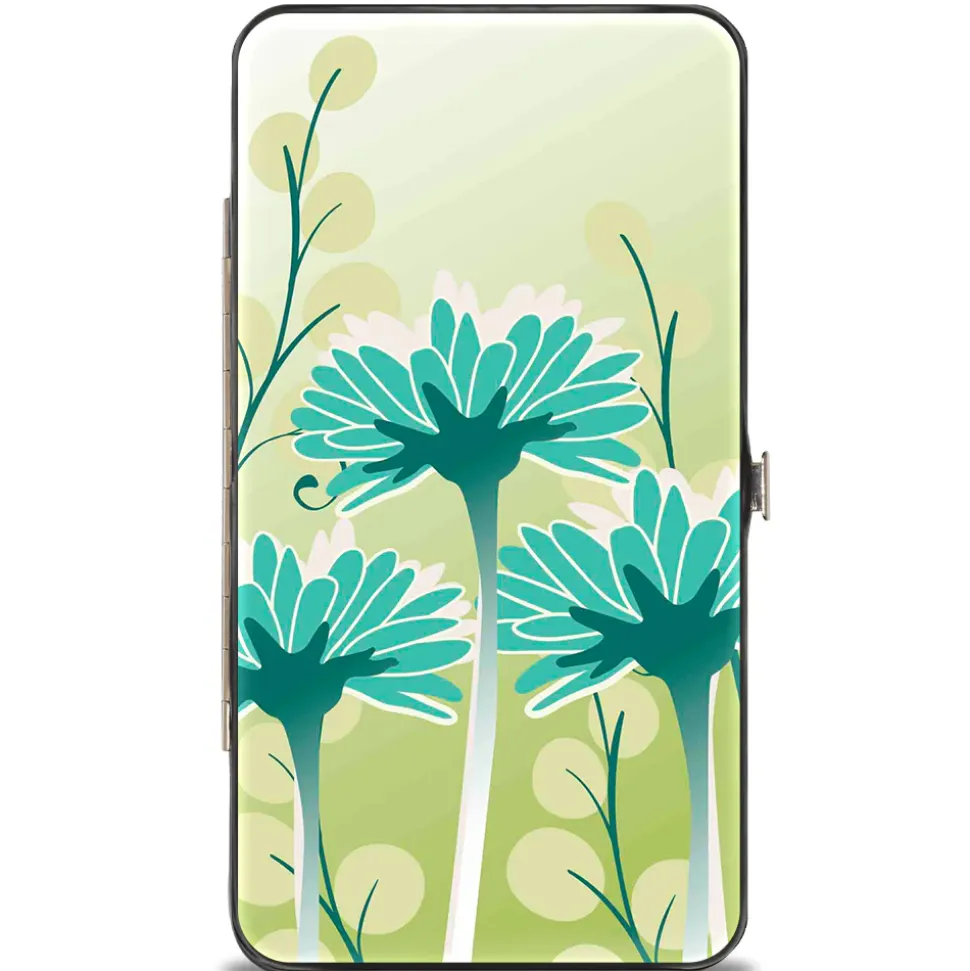 Hinged Wallet - TINK Sitting on Flower Pose Greens Aqua Blues