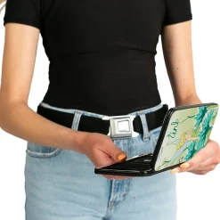 Hinged Wallet - TINK Sitting on Flower Pose Greens Aqua Blues