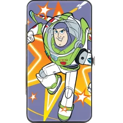 Hinged Wallet - Toy Story Buzz Lightyear Action Pose + Striping Red White Green Purple