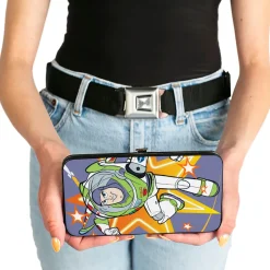 Hinged Wallet - Toy Story Buzz Lightyear Action Pose + Striping Red White Green Purple