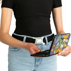 Hinged Wallet - Toy Story Buzz Lightyear Action Pose + Striping Red White Green Purple