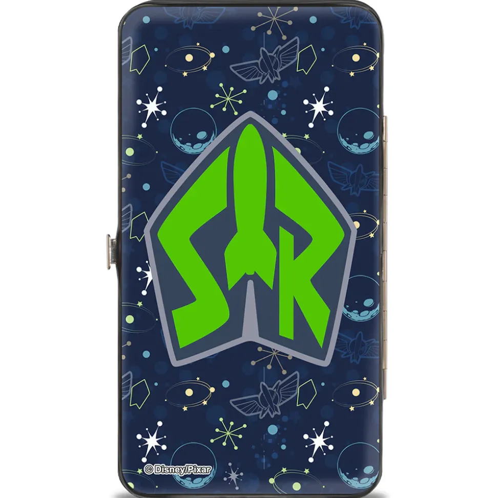 Hinged Wallet - Toy Story Buzz Lightyear Flight Pose + Space Ranger Logo Icons Blues Greens