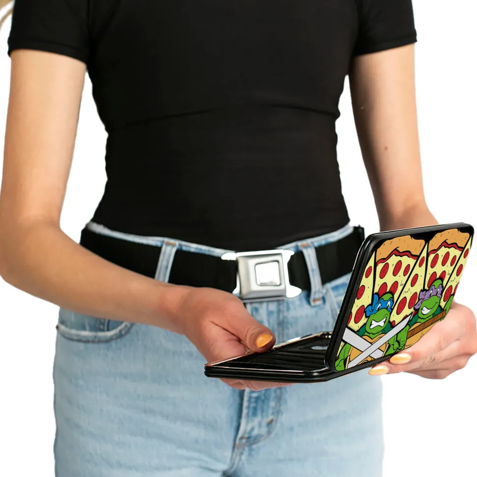 Hinged Wallet - Turtle Battle Poses Pizza