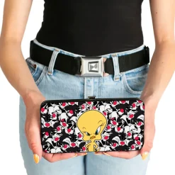 Hinged Wallet - Tweety Pose Sylvester the Cat Expressions Stacked Black White Red