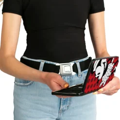 Hinged Wallet - Vintage Minnie Smiling Pose Front + Back Views Dots Reds/Black/White