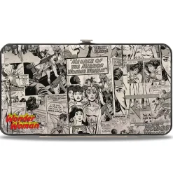 Hinged Wallet - Wonder Woman Logo Comic Scenes Grays Blue Red Yellow