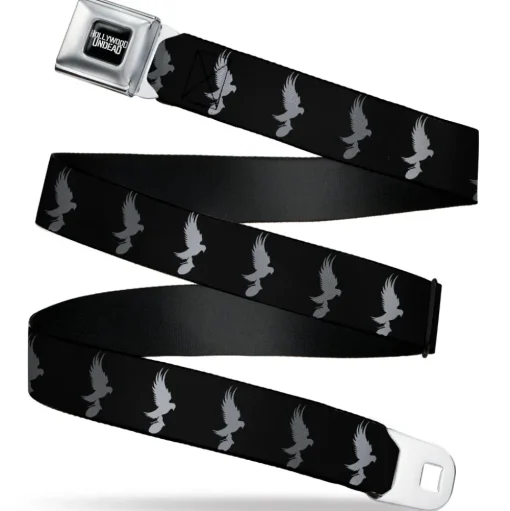 HOLLYWOOD UNDEAD Text Logo Full Color Black/White Seatbelt Belt - Hollywood Undead Dove & Grenade Icon Black/Grays Webbing