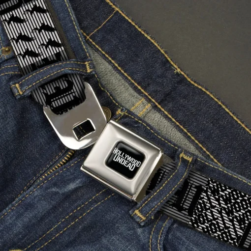 HOLLYWOOD UNDEAD Text Logo Full Color Black/White Seatbelt Belt - Hollywood Undead Logo Blocks Grays/Black Webbing