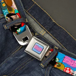 HOMIES IN DREAMLAND BY CHEECH & CHONG Title Logo Full Color Blue/Purples Seatbelt Belt - HOMIES IN DREAMLAND Title Logo Cheech and Chong with Homies Characters Blue Webbing