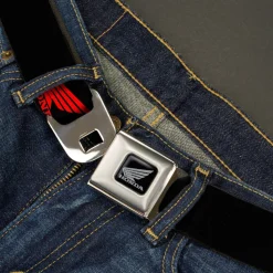 Honda Motorcycle Black Silver Seatbelt Belt - HONDA Motorcycle Logo Black/Red Webbing