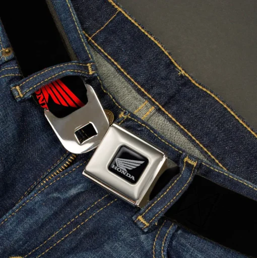 Honda Motorcycle Black Silver Seatbelt Belt - HONDA Motorcycle Logo Black/Red Webbing