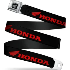 Honda Motorcycle Black Silver Seatbelt Belt - HONDA/Wing Logo Black/Red Webbing