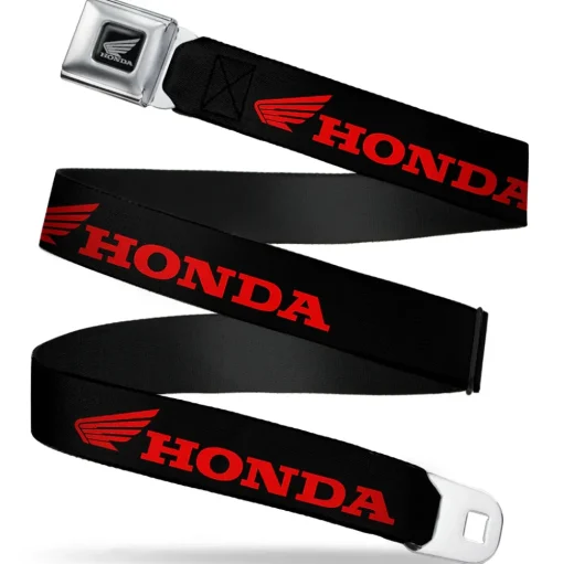 Honda Motorcycle Black Silver Seatbelt Belt - HONDA/Wing Logo Black/Red Webbing