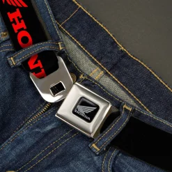 Honda Motorcycle Black Silver Seatbelt Belt - HONDA/Wing Logo Black/Red Webbing