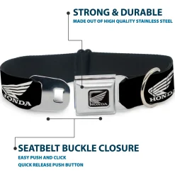 Honda Motorcycle Black Silver Seatbelt Buckle Collar - HONDA Motorcycle Logo Black/White