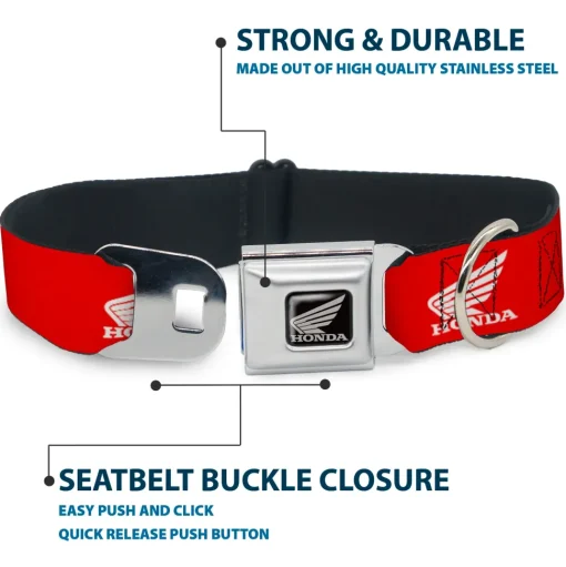 Honda Motorcycle Black/Silver Seatbelt Buckle Collar - HONDA Motorcycle Logo Red/White
