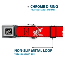 Honda Motorcycle Black/Silver Seatbelt Buckle Collar - HONDA Motorcycle Logo Red/White