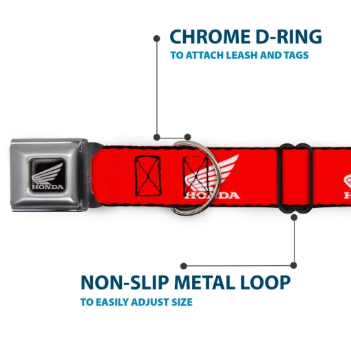 Honda Motorcycle Black/Silver Seatbelt Buckle Collar - HONDA Motorcycle Logo Red/White
