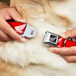 Honda Motorcycle Black/Silver Seatbelt Buckle Collar - HONDA Motorcycle Logo Red/White