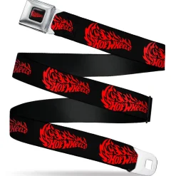 HOT WHEELS Flaming Logo Full Color Black/Red Seatbelt Belt - HOT WHEELS Flaming Logo Black/Red Webbing