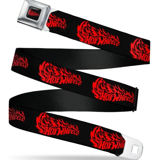 HOT WHEELS Flaming Logo Full Color Black/Red Seatbelt Belt - HOT WHEELS Flaming Logo Black/Red Webbing