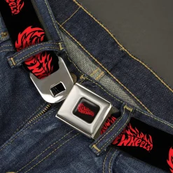 HOT WHEELS Flaming Logo Full Color Black/Red Seatbelt Belt - HOT WHEELS Flaming Logo Black/Red Webbing
