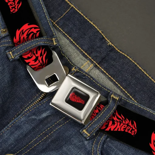 HOT WHEELS Flaming Logo Full Color Black/Red Seatbelt Belt - HOT WHEELS Flaming Logo Black/Red Webbing