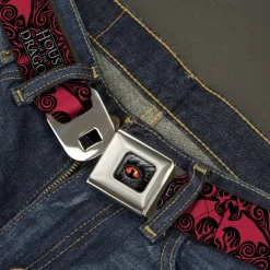 House of the Dragon Eye Throne Icon Full Color Black/Gray/Orange Seatbelt Belt - HOUSE OF THE DRAGON Dragon Icon Black/Red/White Webbing