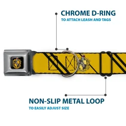 Hufflepuff Crest Full Color Seatbelt Buckle Collar - HUFFLEPUFF Crest/Stripe Yellow/Black