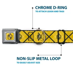 HUFFLEPUFF Crest Full Color Gold Seatbelt Buckle Collar - Harry Potter Hufflepuff Crest Plaid Yellows/Gray