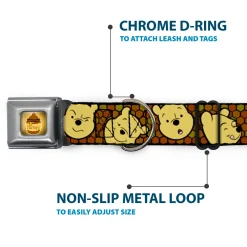 HUNNY Pot Full Color Black/Browns Seatbelt Buckle Collar - Winnie the Pooh Expressions/Honeycomb Black/Browns