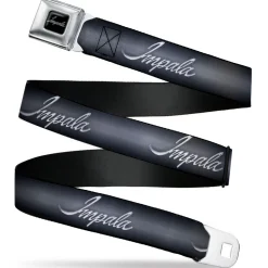 IMPALA Script Emblem Full Color Black Silver Seatbelt Belt - IMPALA Script Emblem Gray Fade/Silver Webbing