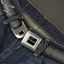 IMPALA Script Emblem Full Color Black Silver Seatbelt Belt - IMPALA Script Emblem Gray Fade/Silver Webbing