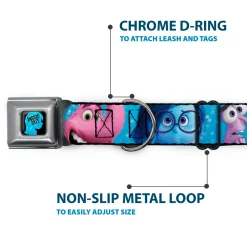INSIDE OUT/Riley Silhouette Full Color Black/Sparkle Blue Seatbelt Buckle Collar - INSIDE OUT 6-Character Pose Sparkle Blue/White