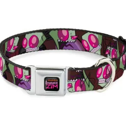 INVADER ZIM Title Logo Full Color Pink/Green Seatbelt Buckle Collar - Invader Zim Close-Up Poses Reds