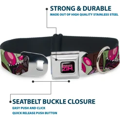 INVADER ZIM Title Logo Full Color Pink/Green Seatbelt Buckle Collar - Invader Zim Close-Up Poses Reds