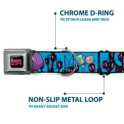 INVADER ZIM Title Logo Full Color Pink/Green Seatbelt Buckle Collar - Invader Zim GIR and Piggy Rule the World Poses Blue